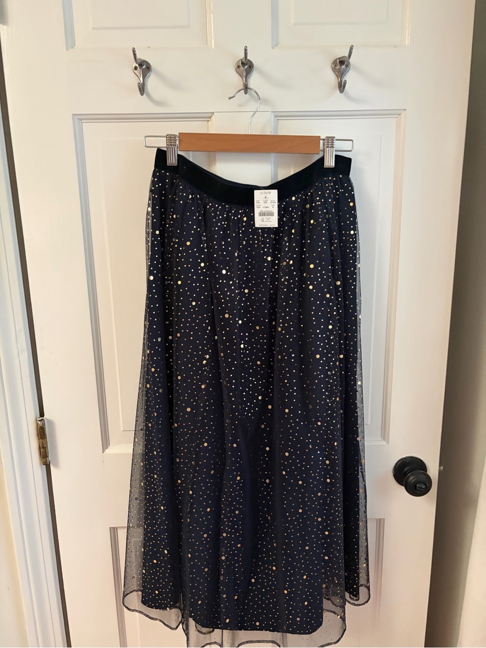J. Crew Black Midi Skirt with Gold Dot Print